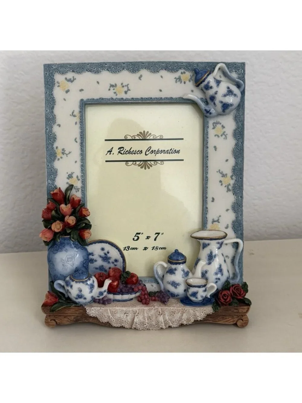 A. Richesco Corporation 3D Teacup Hand painted Floral Picture Frame 5x7”